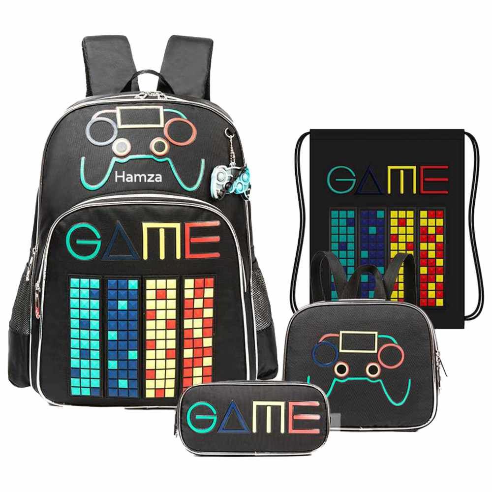 Eazy Kids - 17" School Bag combo Gen Z Gamer - Set of 4 - Black