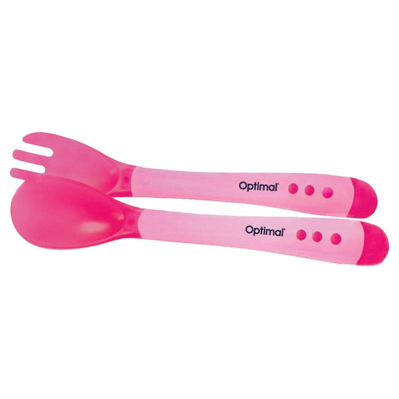Optimal - Soft Grip Handle Spoon & Fork - Pink