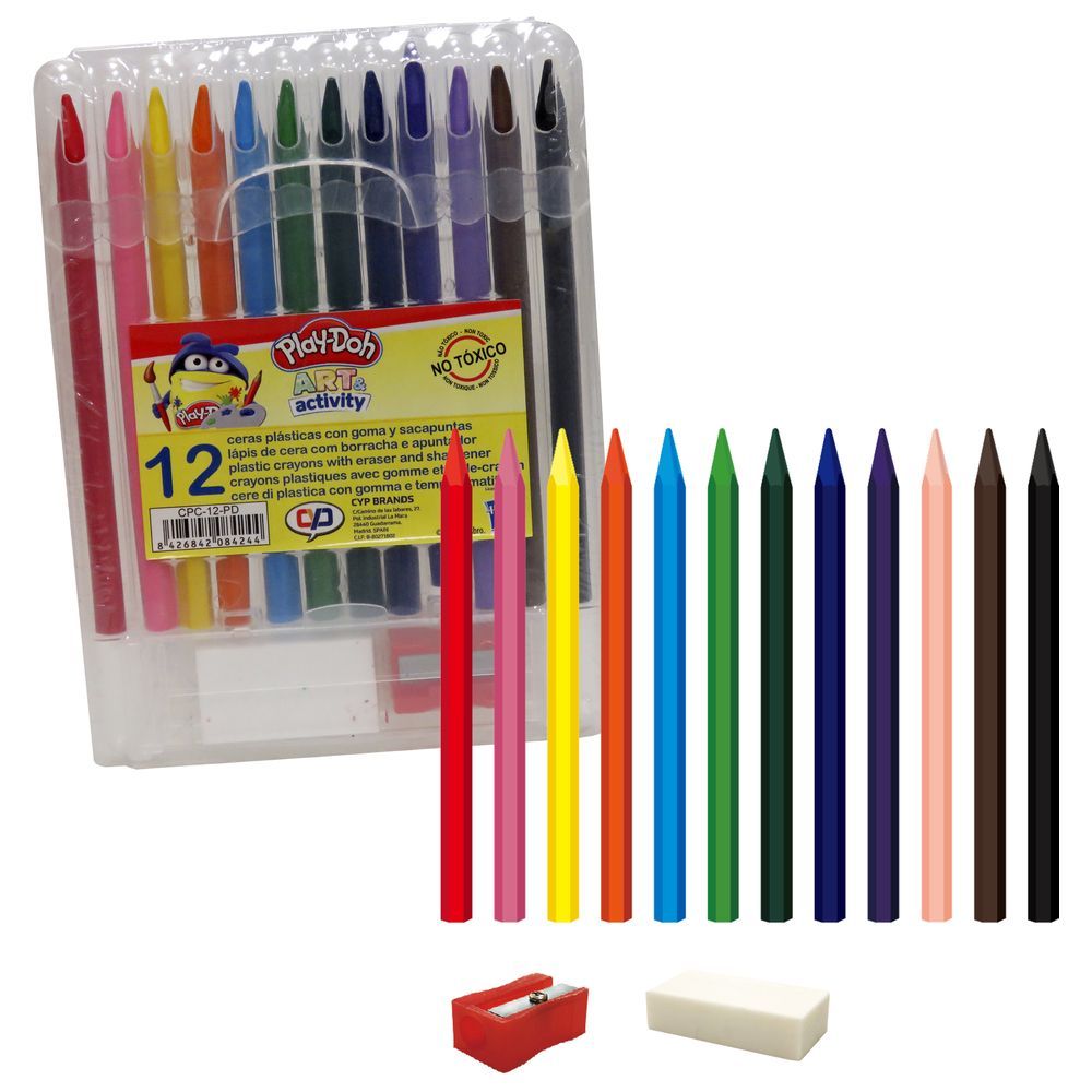 Play Doh - 12 Colors Wax Crayon With Eraser & Sharpener