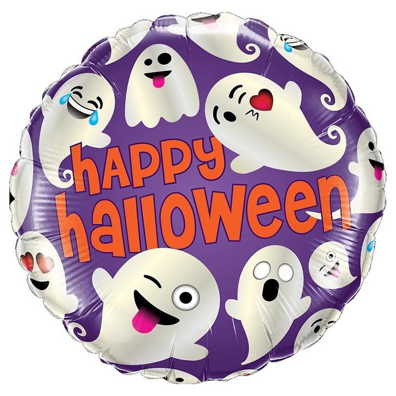 Qualatex - Happy Halloween Emoticon Ghost Foil Balloon - 18-Inch