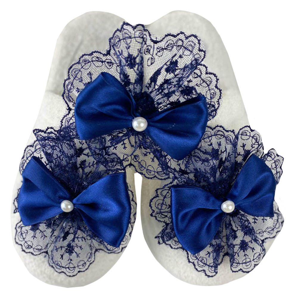 Mini Plum - Baby Shower Headband & Slippers with Bow - Navy